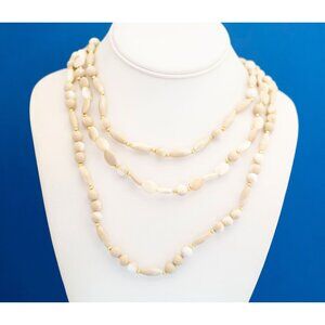 Vintage Beige Beads Multi Strand Beaded Necklace - 28 inch - N25